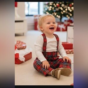 NWT- Janie and Jack Red Plaid Suspender Pants